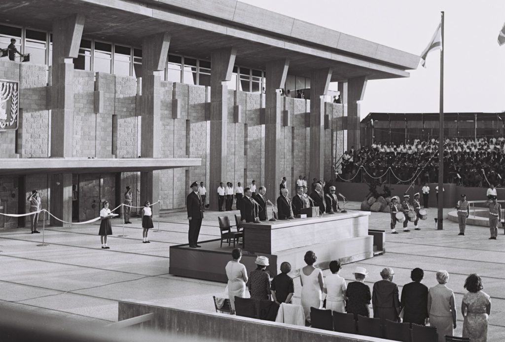 Cerimônia de inauguração do prédio do Knesset .