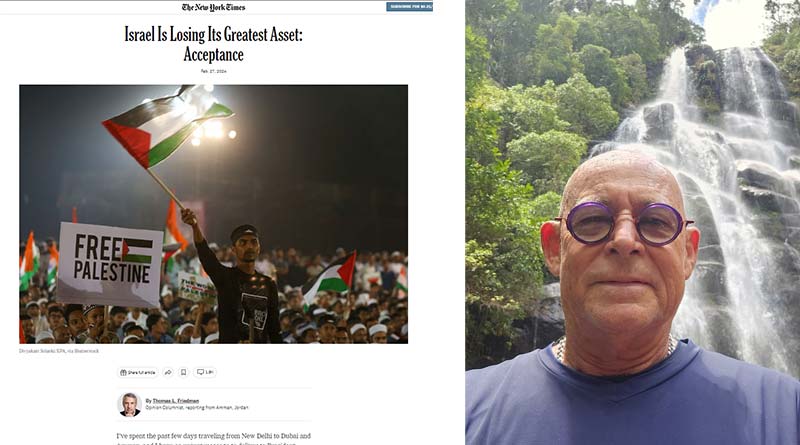 Artigo de opinião de jornalista judeu do NY Times com imagem de liberdade para a Palestina
