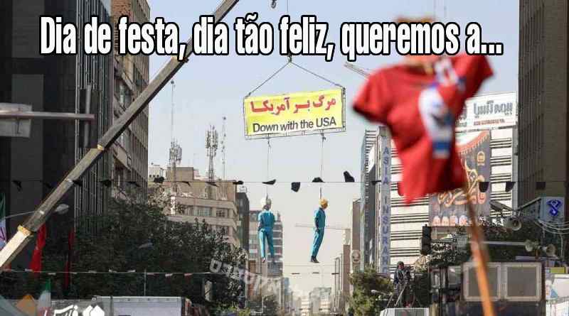 Iranianos se divertem enforcando Trump e Bibi